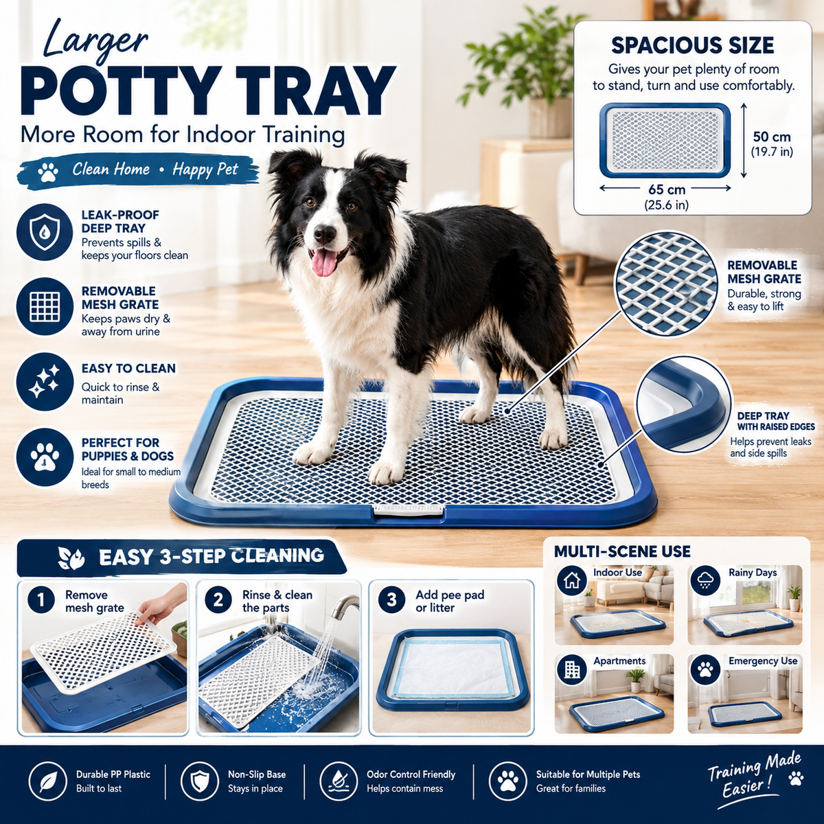🐾 Mess-Free Dog Potty Training Tray – Leak-Proof Indoor Toilet with Removable Grate
