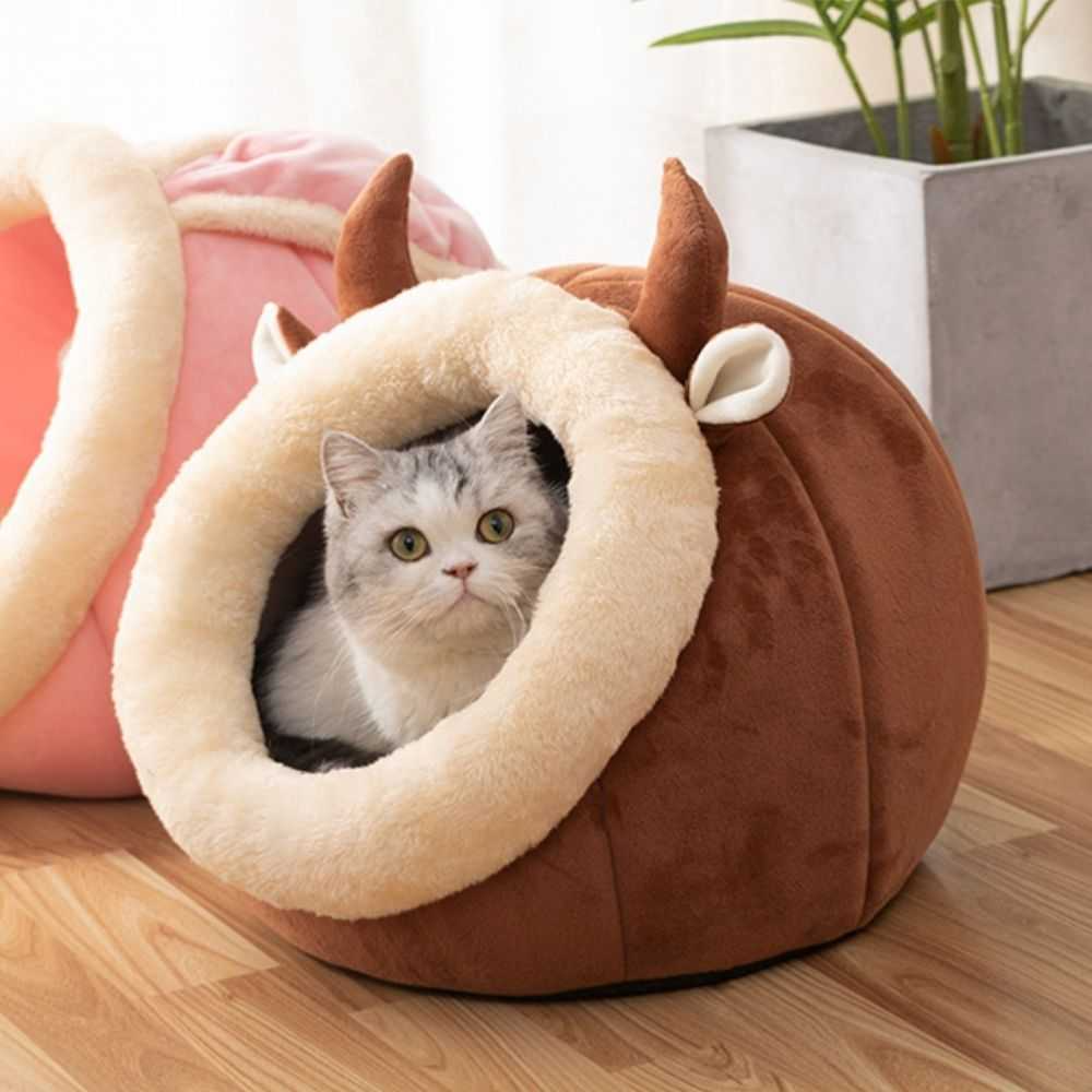 Cozy Cat Nest House Soft Plush Cave Bed for Indoor Cats Warm Comfortable Sleeping Shelter