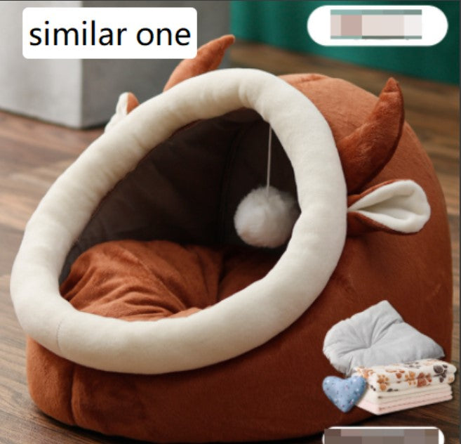 Cozy Cat Nest House Soft Plush Cave Bed for Indoor Cats Warm Comfortable Sleeping Shelter