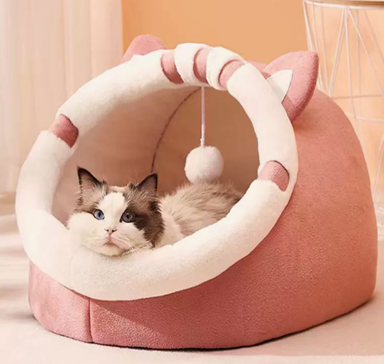 Cozy Cat Nest House Soft Plush Cave Bed for Indoor Cats Warm Comfortable Sleeping Shelter