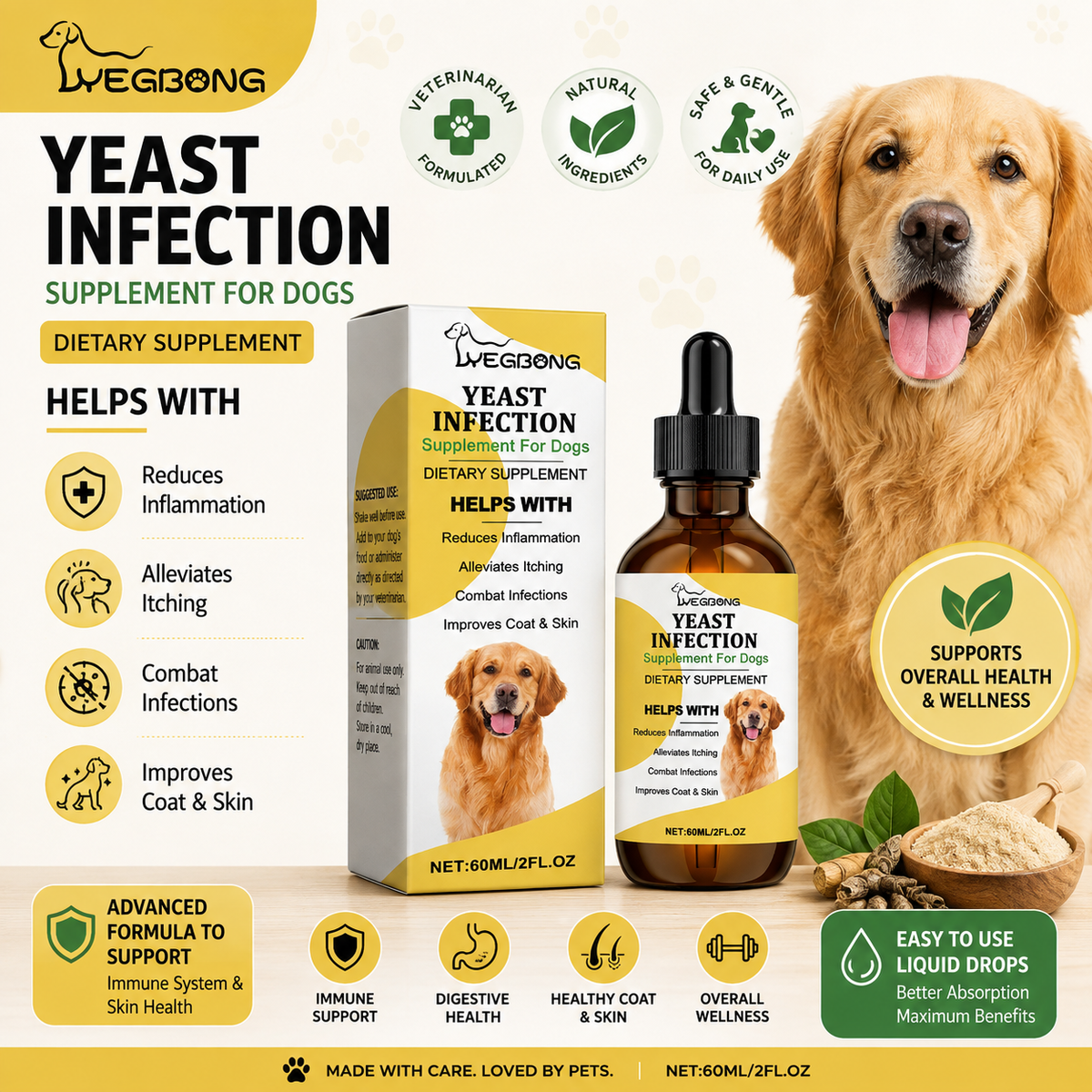 Yeast Infection Support for Dogs – Herbal Skin & Coat Care Supplement 🐾