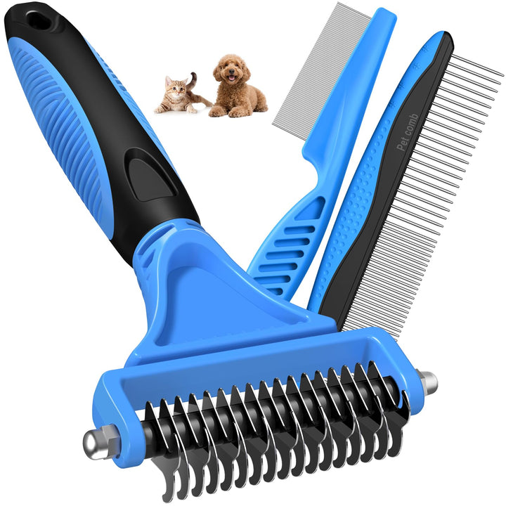 Double Sided Pet Hair Comb for Grooming, Cleaning Shedding Fur and Removing Tangles Easily