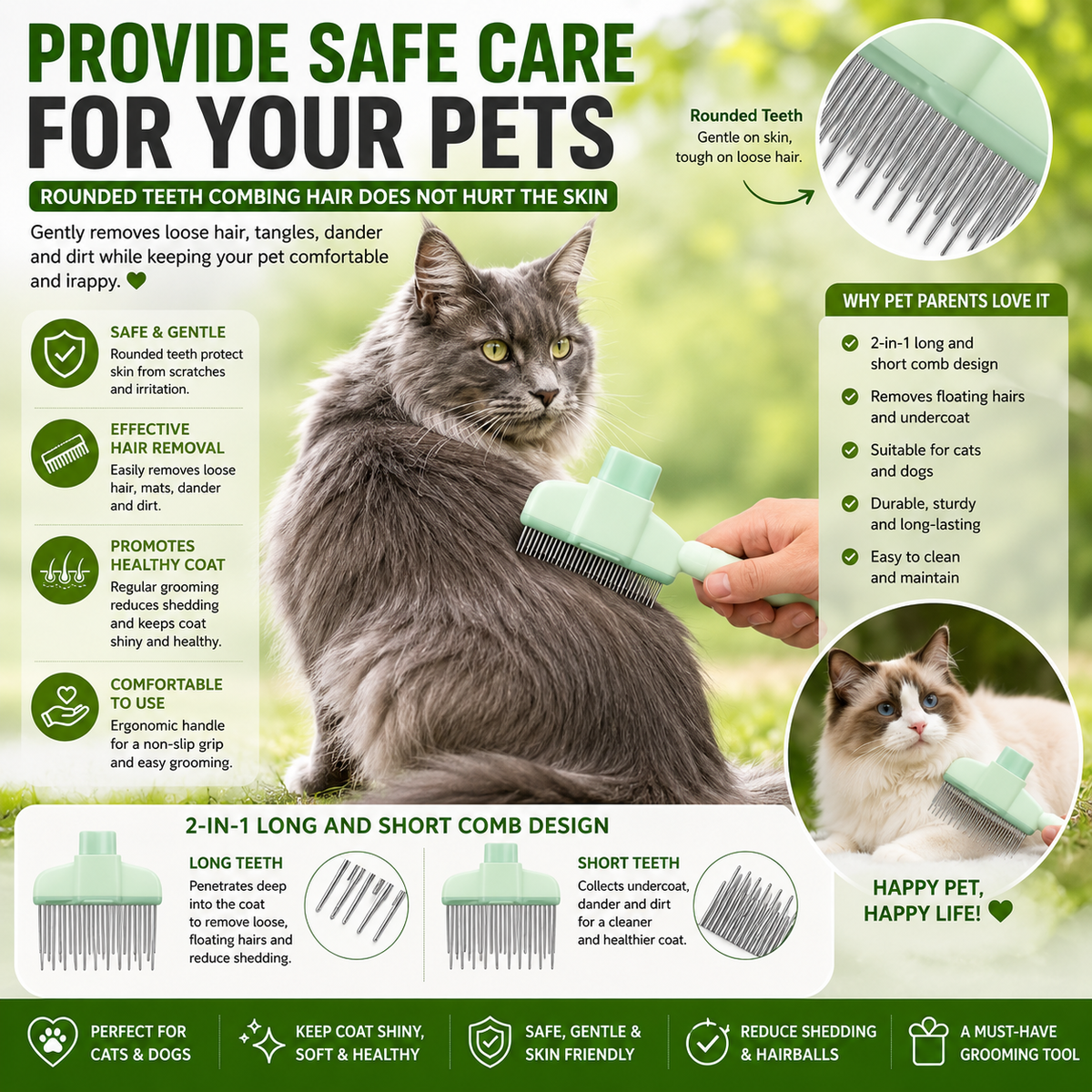 Cat And Dog Comb, Knot Remover, Hair Removal Tool, Pet Self-cleaning Comb, For Long Hair, Massage, Knot Removal, Hair Removal Exclusively