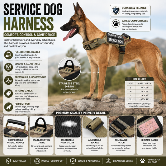 Tactical Service Dog Harness With Handle, No-Pull Adjustable Reflective Pet Vest Harness For Easy Walking And Training