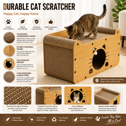 🐱 Premium Cat Scratcher House – Durable Corrugated Scratch Pad with Cozy Hideout
