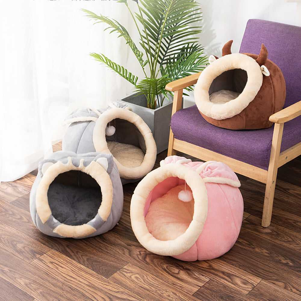 Cozy Cat Nest House Soft Plush Cave Bed for Indoor Cats Warm Comfortable Sleeping Shelter