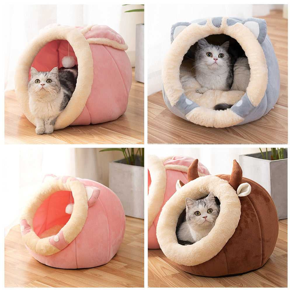 Cozy Cat Nest House Soft Plush Cave Bed for Indoor Cats Warm Comfortable Sleeping Shelter