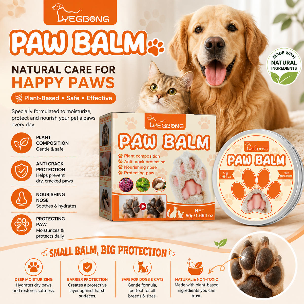 Moisturizing Paw Balm – Soft, Smooth & Protected Paws for Dogs & Cats