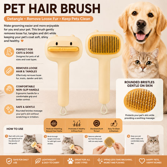 Cute Cartoon Bear Self-Cleaning Pet Brush  Universal Deshedding Comb For Cats And Dogs  Removes Loose Fur & Detangles  Comfortable Non-Slip Handle Pet Grooming Tool